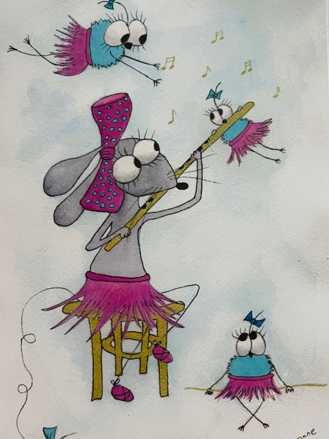 Greeting Card - Cartoon Mouse Playing the Flute