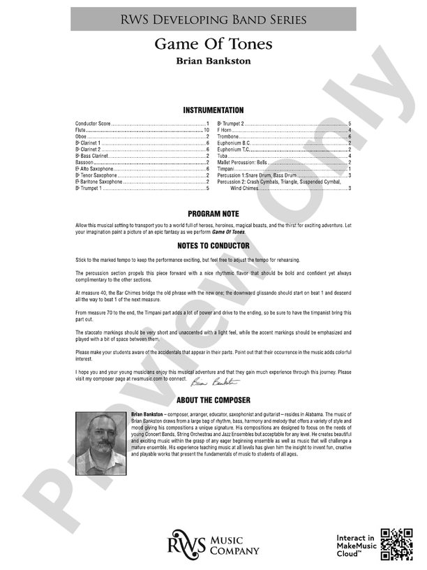 Game of Tones - Concert Band Conductor Score & Parts (Digital Download)