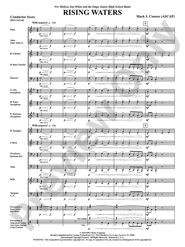 Rising Waters - Concert Band Conductor Score & Parts (Digital Download)