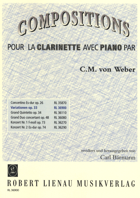 VARIATIONS ON A THEME FROM SILVANA OP. 33 - CLARINET/PIANO - WEBER - LIENAU