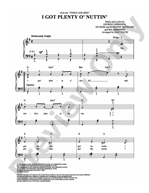 I Got Plenty o' Nuttin' - Arr. Dan Coates - Easy Piano (Digital Download)