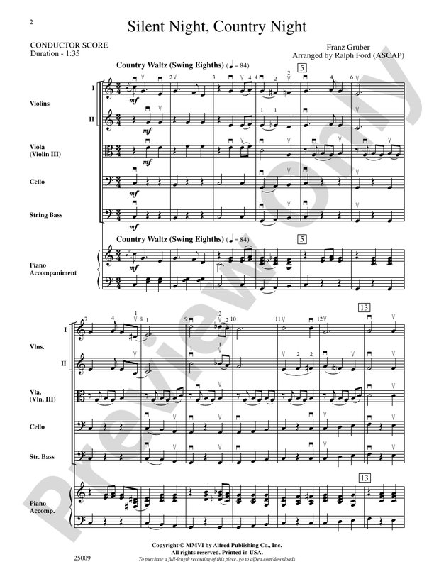 Silent Night, Country Night – String Orchestra Conductor Score & Parts (Digital Download)