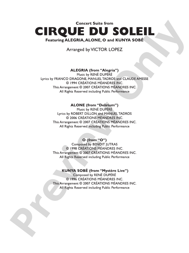Cirque du Soleil - Concert Band Conductor Score & Parts (Digital Download)