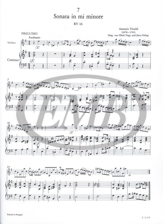 Vivaldi - 12 Sonatas Volume 2 - Violin/Basso Continuo edited by Nagy/Pallagi EMB Z12238