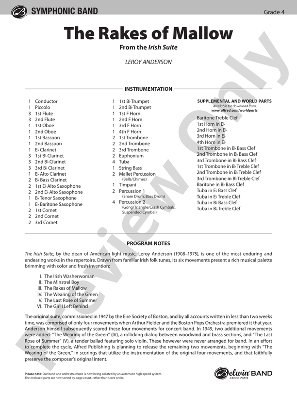 The Rakes of Mallow (from the Irish Suite) - Concert Band Conductor Score & Parts (Digital Download)