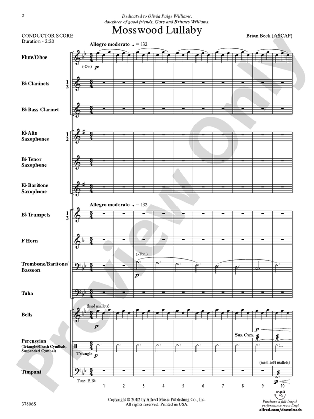Mosswood Lullaby - Concert Band Conductor Score & Parts (Digital Download)