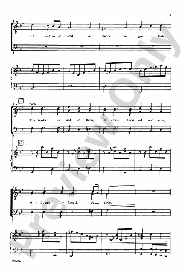 Blow, Blow, Thou Winter Wind – TTB or TBB Choral Octavo (Digital Download)