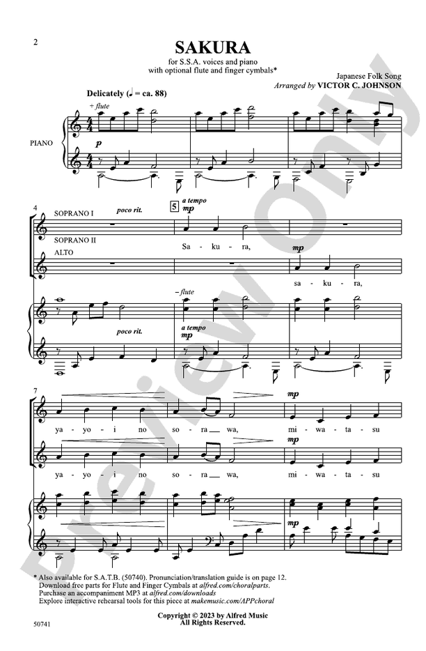 Sakura - SSA Choral Octavo (Digital Download)