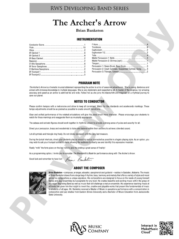 The Archer's Arrow - Concert Band Conductor Score & Parts(Digital Download)