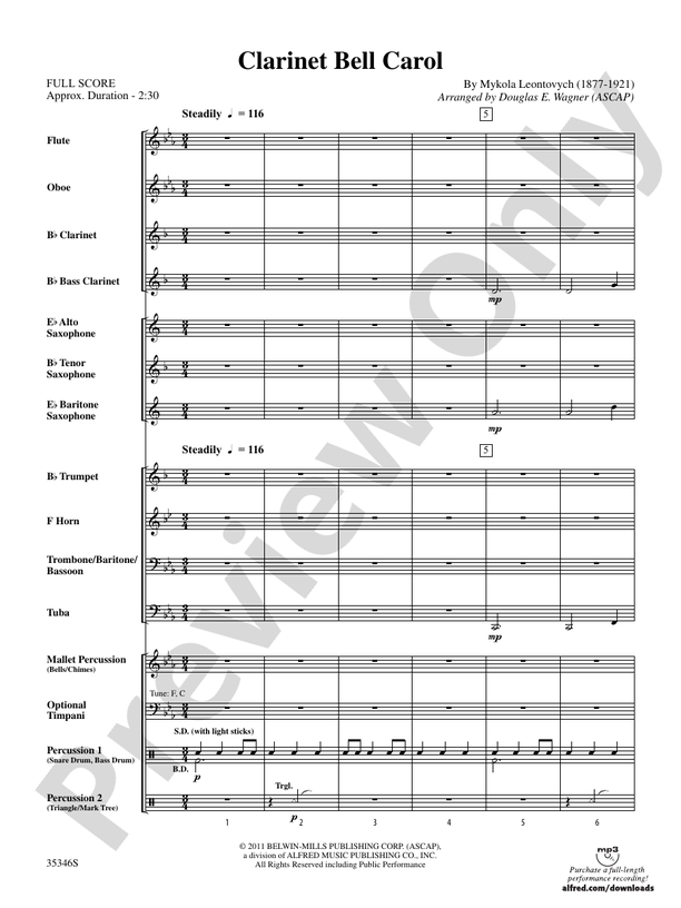 Clarinet Bell Carol - Concert Band Conductor Score & Parts (Digital Download)