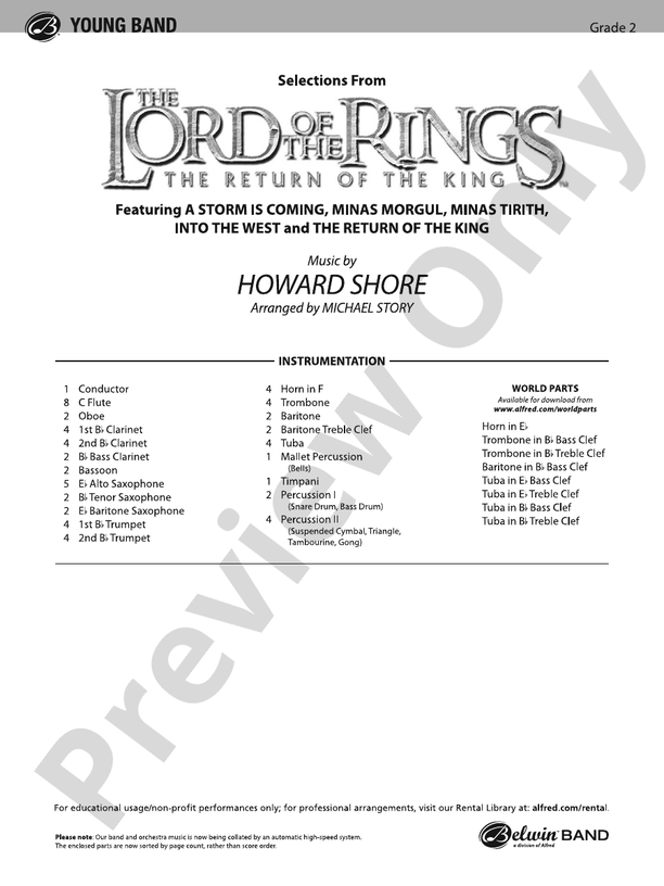 The Lord of the Rings: The Return of the King, Selections from - Concert Band Conductor Score & Parts (Digital Download)