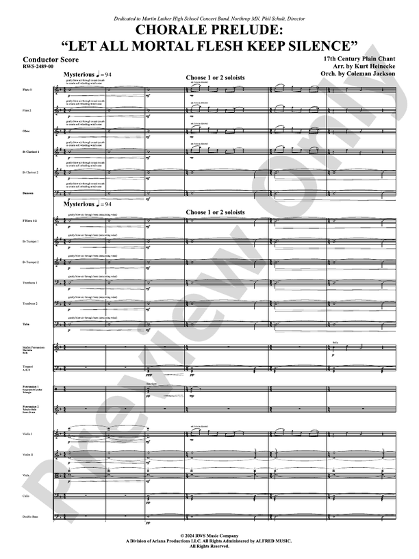 Chorale Prelude: Let All Mortal Flesh Keep Silence - Full Orchestra Conductor Score & Parts (Digital Download)