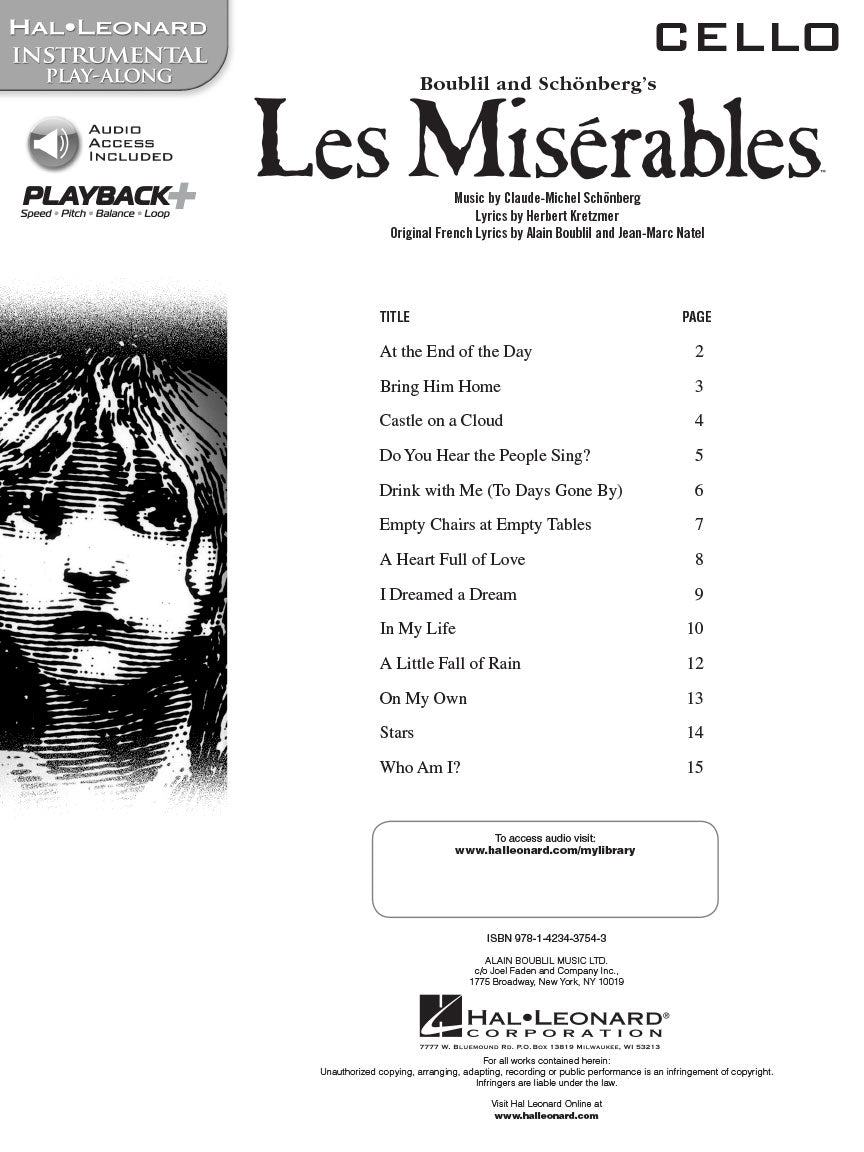 LES MISERABLES CELLO BK/OLA - Hal Leonard HL00842301