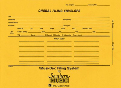 Musidex Choral Filing Envelopes - Southern Music Co.