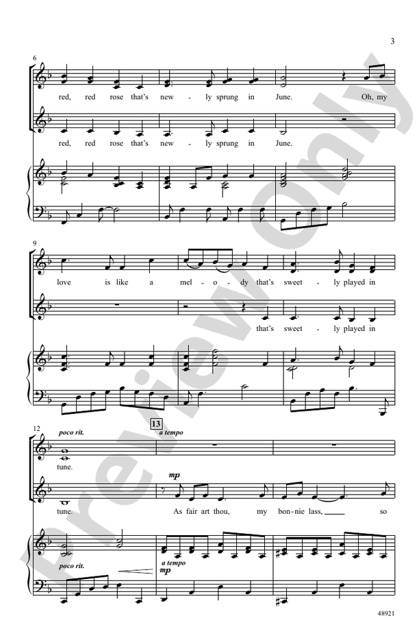 A Red, Red Rose - SSA Choral Octavo (Digital Download)