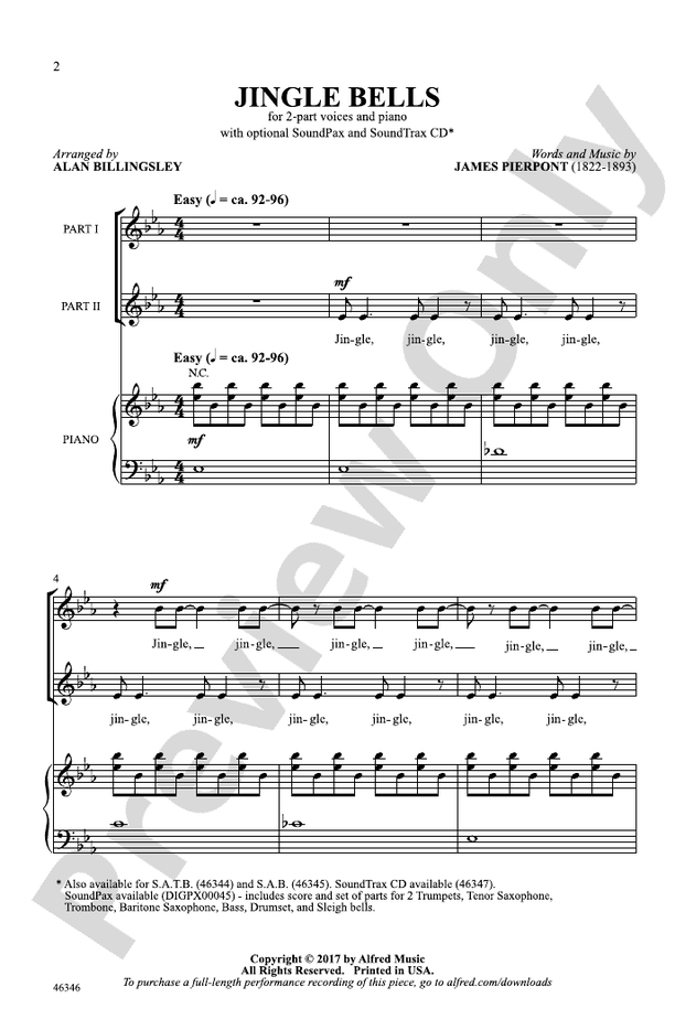 Jingle Bells - Arr. Alan Billingsley – 2-Part Choral Octavo (Digital Download)