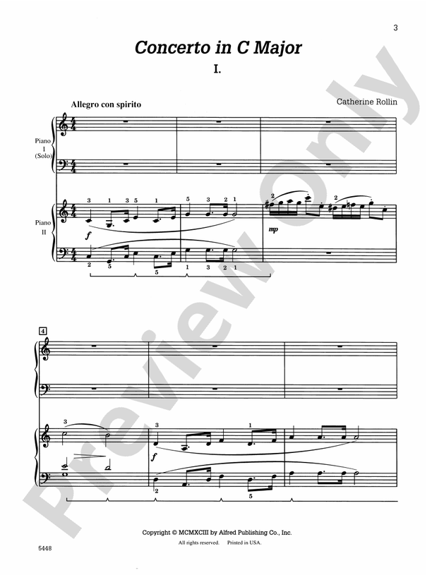 Concerto in C Major: In Three Movements for Solo Piano with Piano Accompaniment - 2 Pianos, 4 Hands (Digital Download)