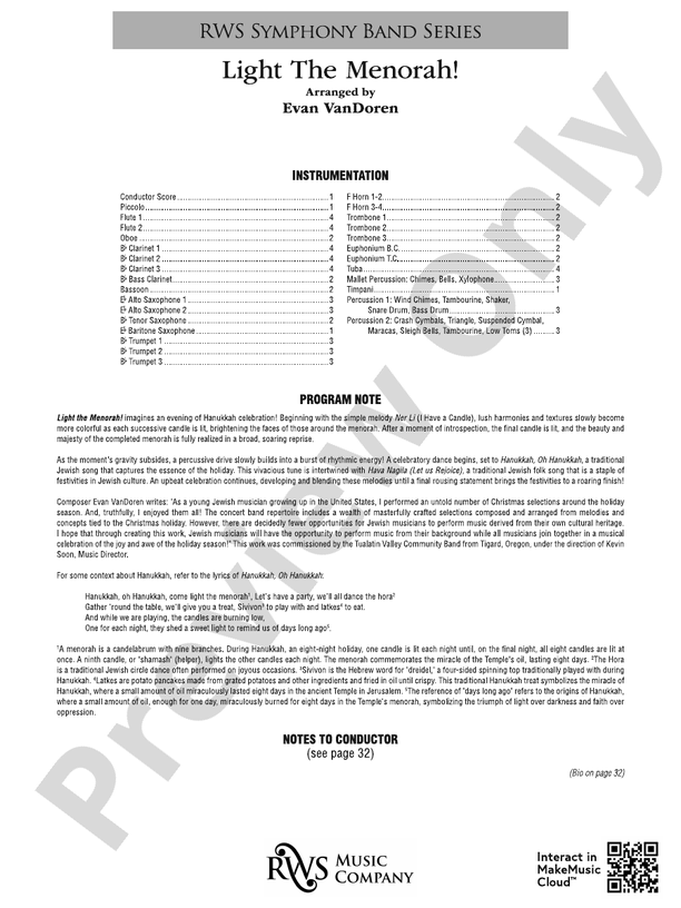 Light The Menorah! - Concert Band Conductor Score & Parts(Digital Download)