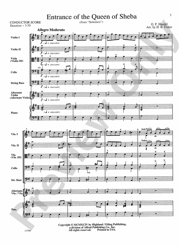 Entrance of the Queen of Sheba – String Orchestra Conductor Score & Parts (Digital Download)