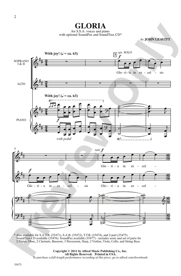 Gloria - John Leavitt – SSA Choral Octavo (Digital Download)
