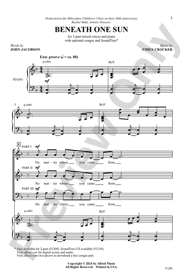 Beneath One Sun - 3 Part Mixed Choral Octavo (Digital Download)