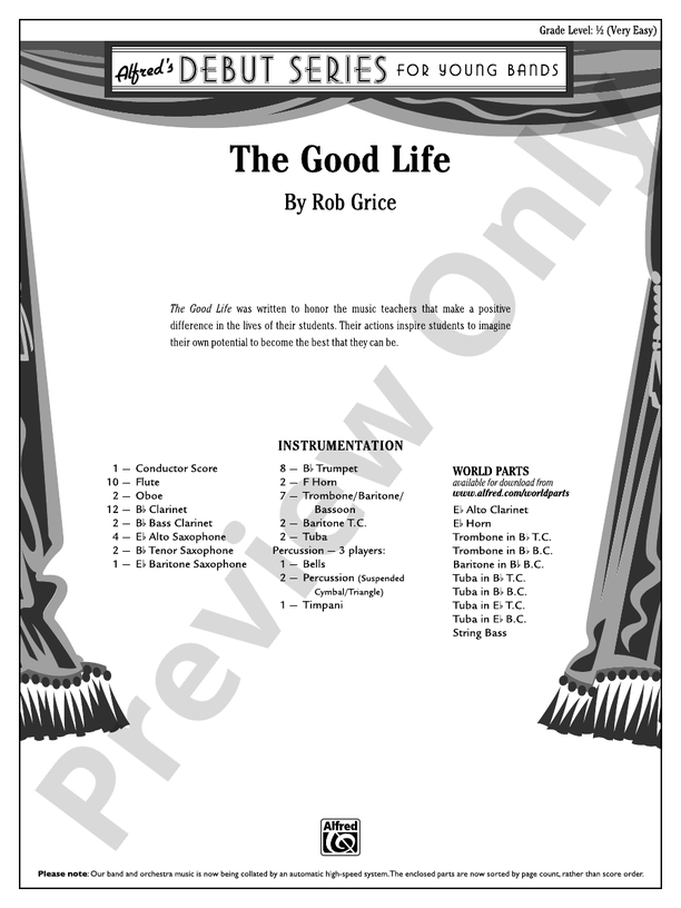 The Good Life - Concert Band Conductor Score & Parts (Digital Download)
