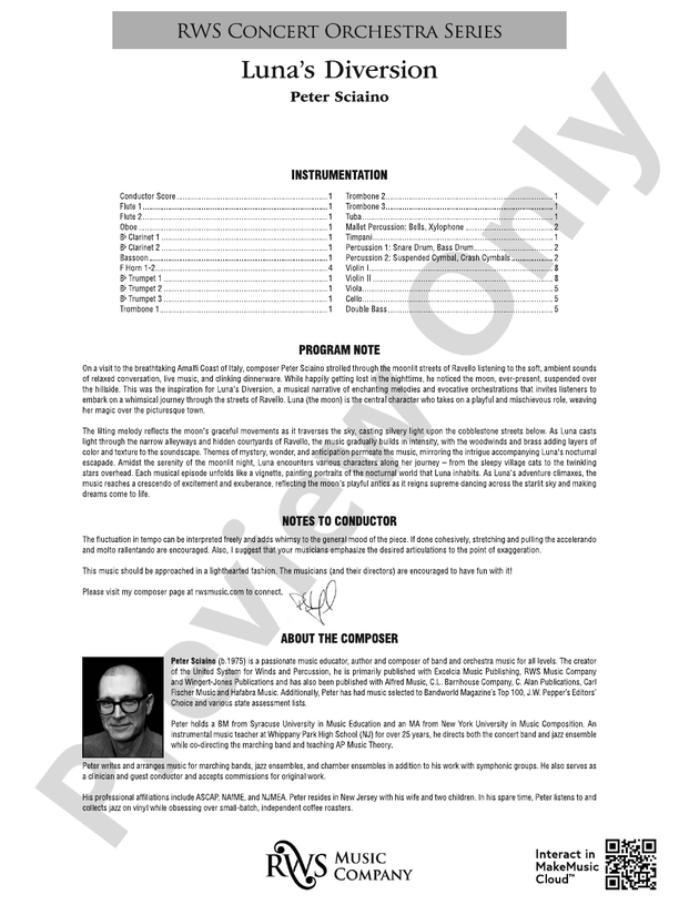 Luna's Diversion - Full Orchestra Conductor Score & Parts (Digital Download)