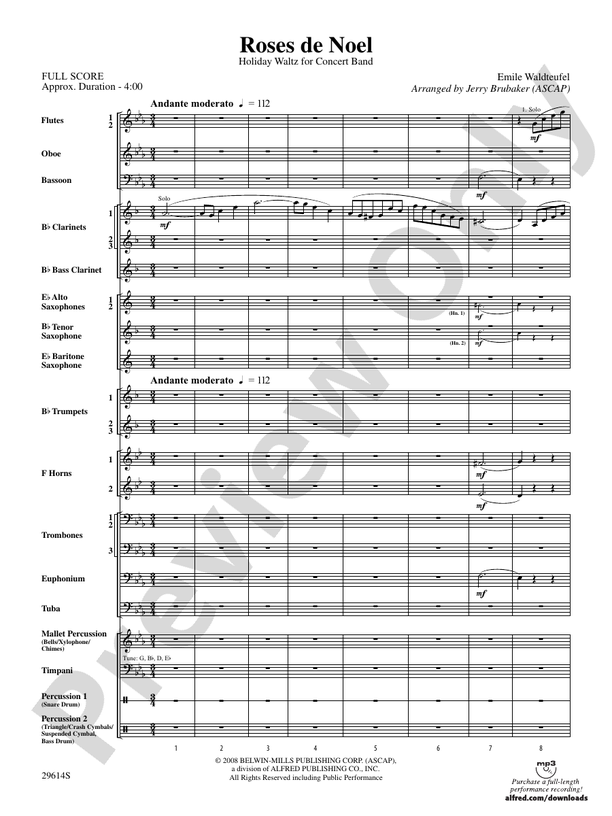 Roses de Noel - Concert Band Conductor Score & Parts (Digital Download)