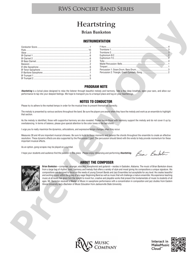 Heartstring - Concert Band Conductor Score & Parts (Digital Download)