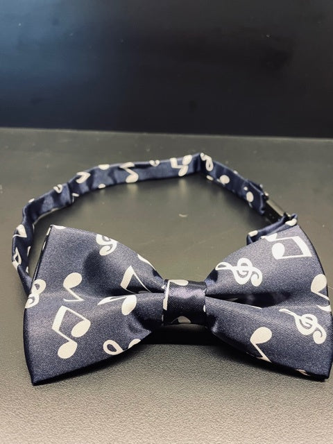 Bow Tie Dark Blue with White Notes and Clefs.
