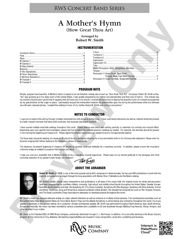 A Mother's Hymn - How Great Thou Art - Concert Band Conductor Score & Parts (Digital Download)