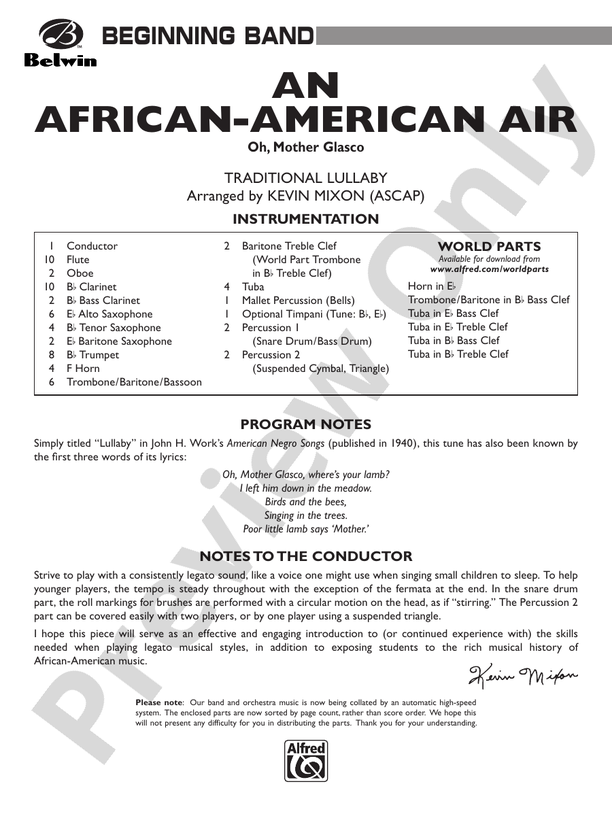 An African-American Air - Concert Band Conductor Score & Parts (Digital Download)