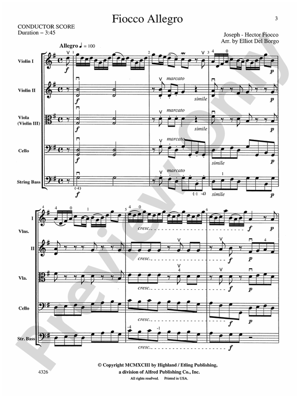 Fiocco Allegro – String Orchestra Conductor Score & Parts (Digital Download)