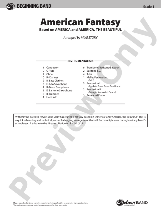 American Fantasy (based on "America" and "America, the Beautiful") - Concert Band Conductor Score & Parts (Digital Download)