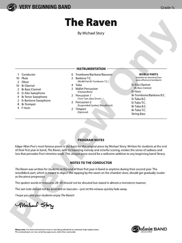 The Raven - Concert Band Conductor Score & Parts(Digital Download)