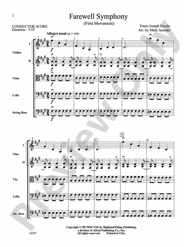 Farewell Symphony, 1st Movement – String Orchestra Conductor Score & Parts (Digital Download)