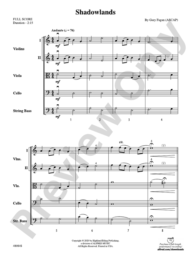 Shadowlands - String Orchestra Conductor Score & Parts (Digital Download)