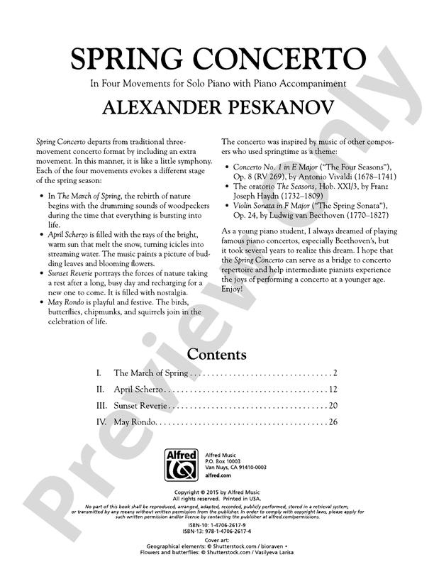 Spring Concerto: In Four Movements for Solo Piano with Piano Accompaniment - 2 Pianos, 4 Hands (Digital Download)