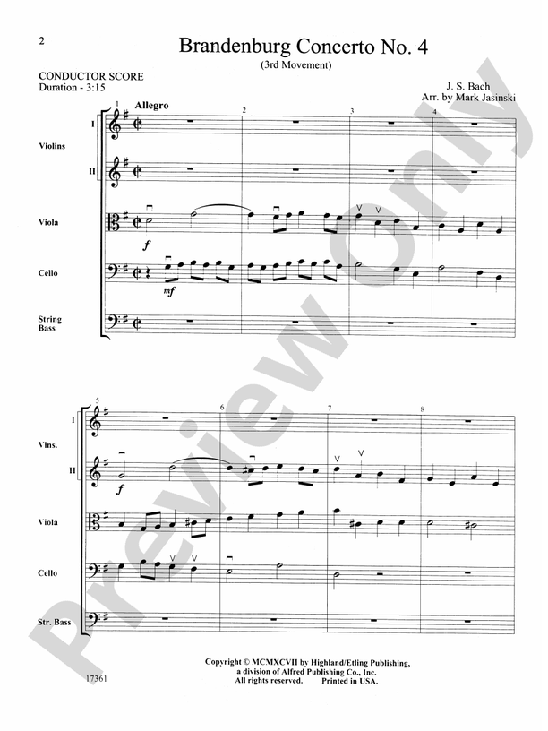 Brandenburg Concerto No. 4 (3rd Movement) – String Orchestra Conductor Score & Parts (Digital Download)