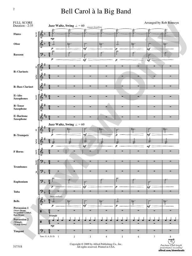 Bell Carol a la Big Band - Concert Band Conductor Score & Parts (Digital Download)