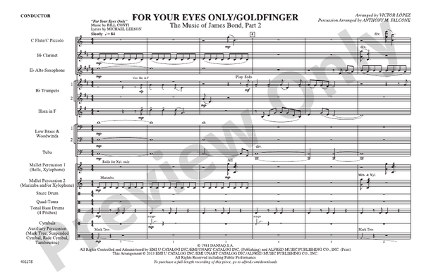 For Your Eyes Only / Goldfinger – Marching Band Conductor Score & Parts (Digital Download)
