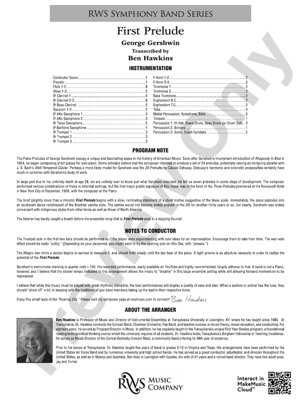 First Prelude - Concert Band Conductor Score & Parts(Digital Download)