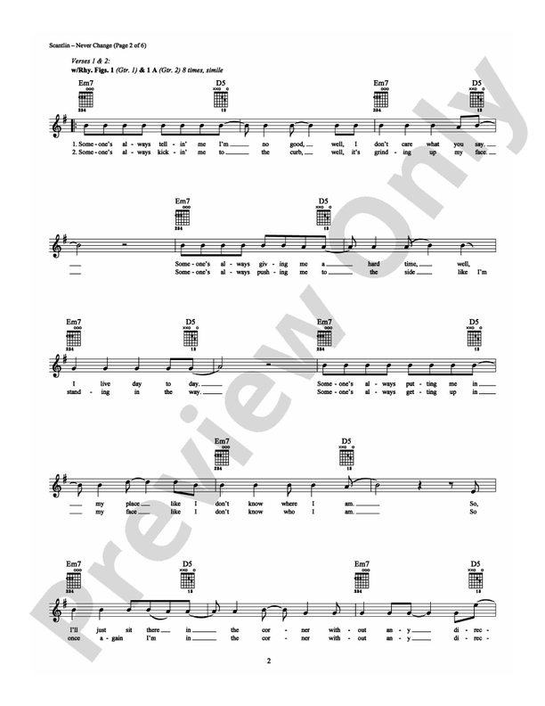 Never Change - Guitar TAB (Digital Download)