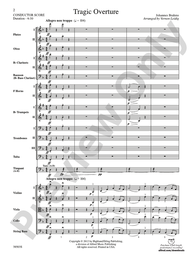 Tragic Overture – Ful Orchestra Conductor Score & Parts (Digital Download)