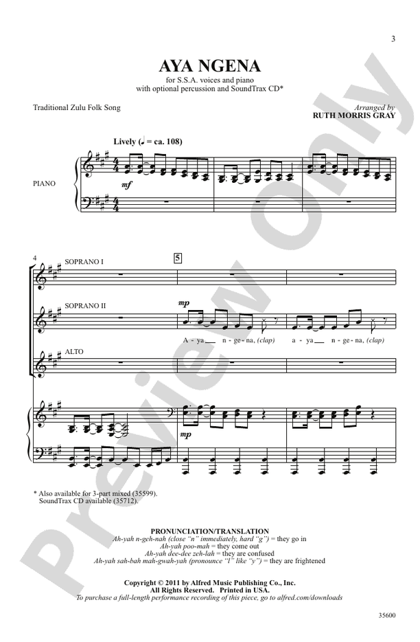 Aya Ngena – SSA Choral Octavo (Digital Download)