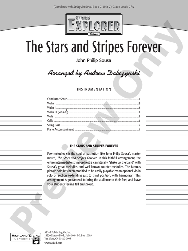 The Stars and Stripes Forever – String Orchestra Conductor Score & Parts (Digital Download)