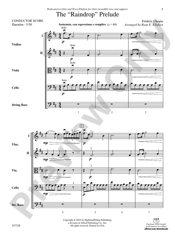 The "Raindrop" Prelude – String Orchestra Conductor Score & Parts (Digital Download)