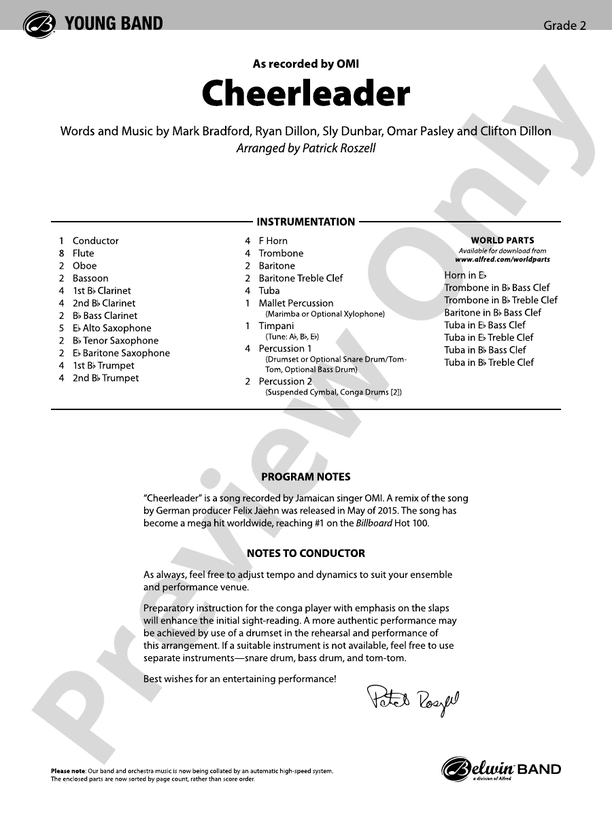 Cheerleader - Concert Band Conductor Score & Parts (Digital Download)