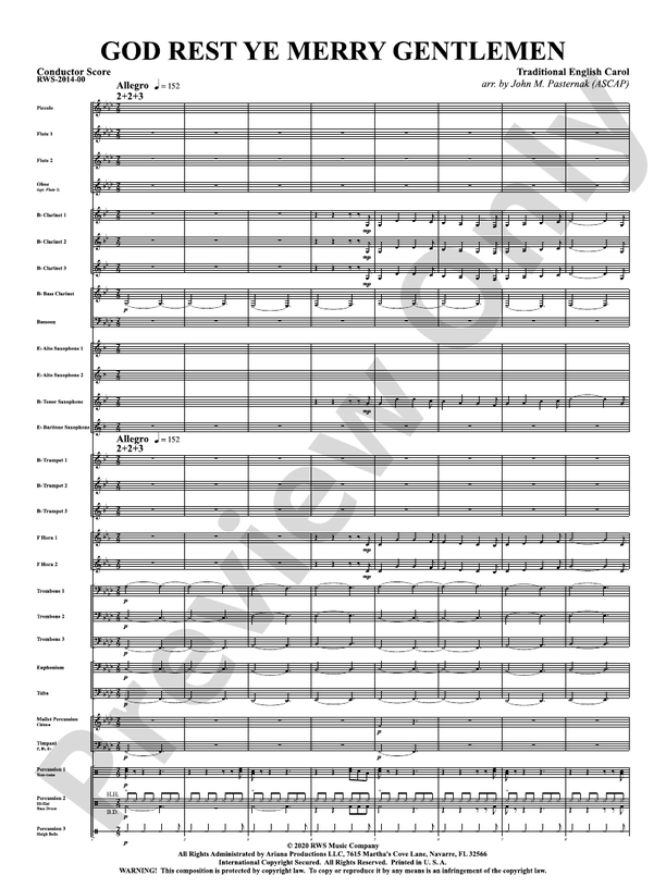 God Rest Ye Merry Gentlemen - Concert Band Conductor Score & Parts (Digital Download)