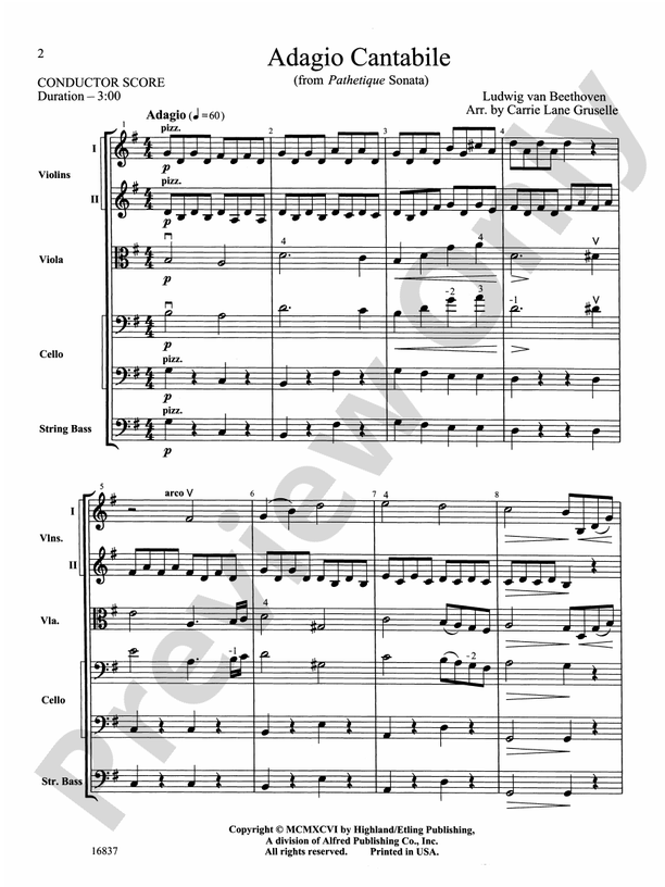 Adagio Cantabile – String Orchestra Conductor Score & Parts (Digital Download)